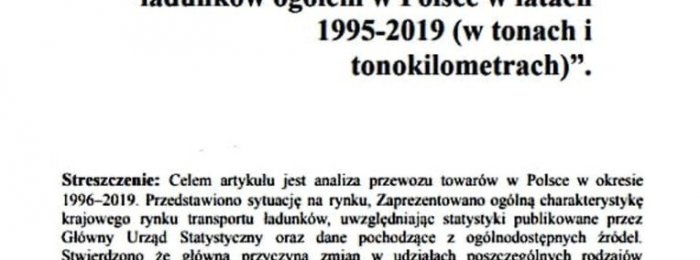 „Analiza zmian w przewozach﻿ ładunków ogółem w Polsce w latach﻿ 1995-2019”.