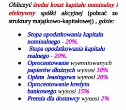 "Średni koszt kapitału nominalny i efektywny"  - Zestaw 2 rozwiązań. poziom - Studia