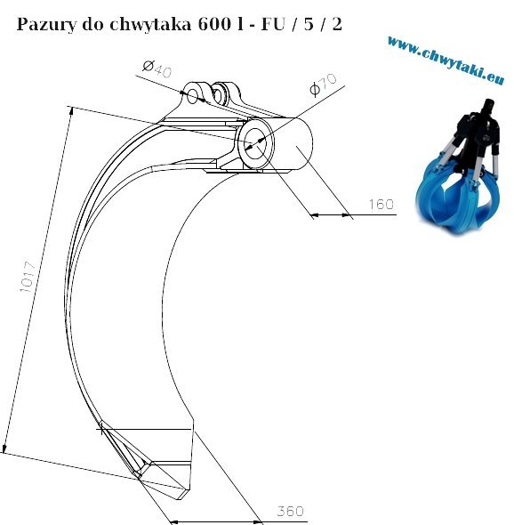 Nowe pazury do chwytaka do złomu - 600 litrów otwarte