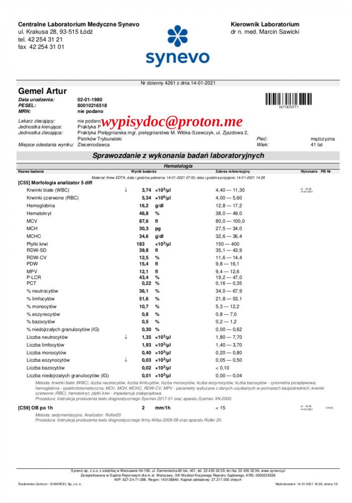 Badania Laboratoryjne, Faktury, Polisy, Świadectwa Pracy, Zaświadczenia