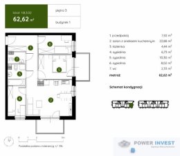 Duże mieszkanie 62 m2; 2 balkony; 4 pokoje