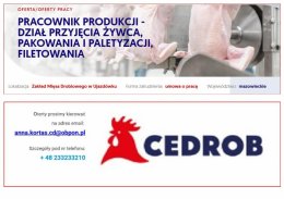 Pracownik Produkcji - Dział Przyjęcia Żywca, Pakowania i Paletyzacji, Filetowania Ujazdówek