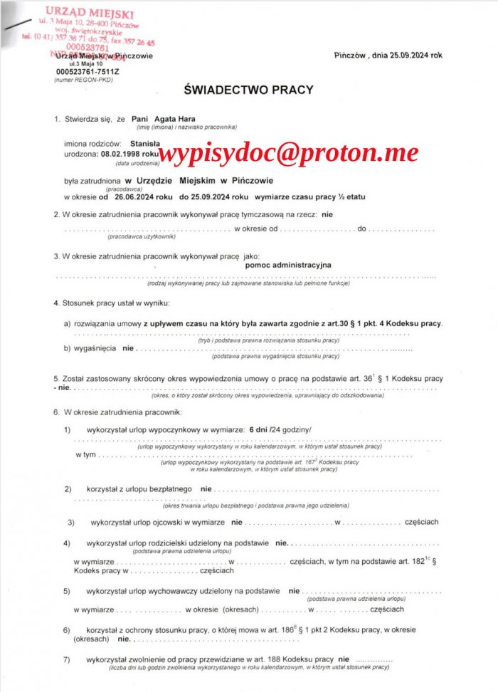 Badania Laboratoryjne, Faktury, Polisy, Świadectwa Pracy, Zaświadczenia