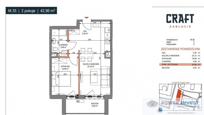 Mieszkanie 2 pokojowe z balkonem. Zabłocie