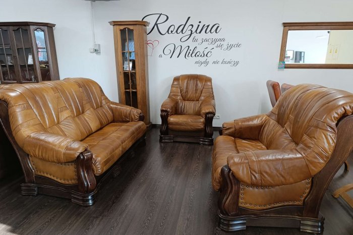 Komplet PATRYCJA ! Skóra + drewno dębowe! Od zaraz