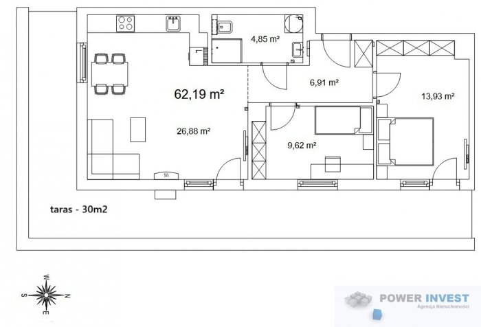 Słoneczne 3-pokoje z tarasem 30m2 i klimatyzacją
