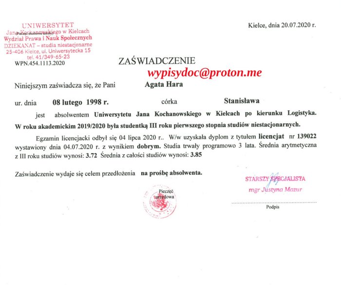 Badania Laboratoryjne, Faktury, Polisy, Świadectwa Pracy, Zaświadczenia