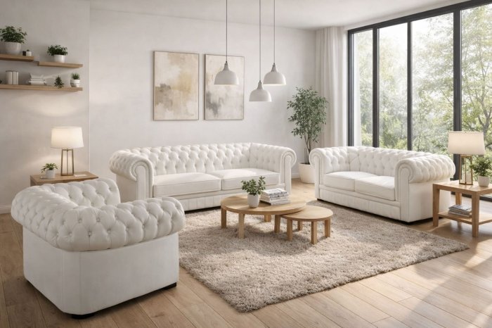 KOMPLET WYPOCZYNKOWY CHESTERFIELD | PONADCZASOWA ELEGANCJA W ANGIELSKIM STYLU