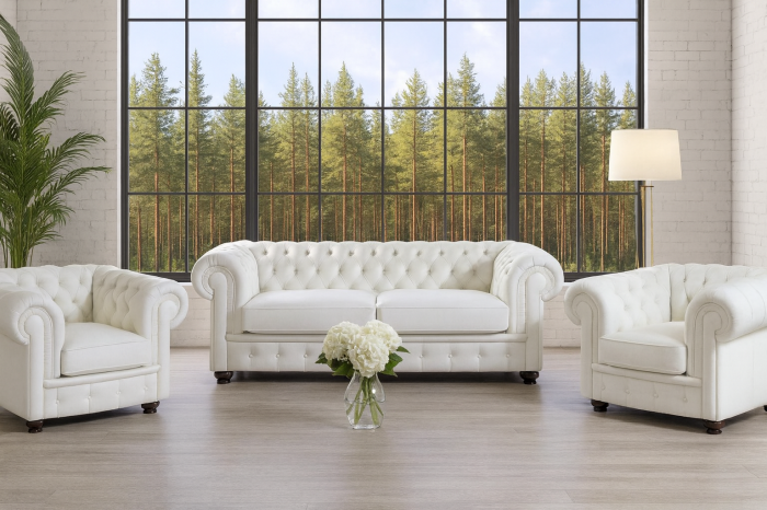 KOMPLET WYPOCZYNKOWY CHESTERFIELD | PONADCZASOWA ELEGANCJA W ANGIELSKIM STYLU